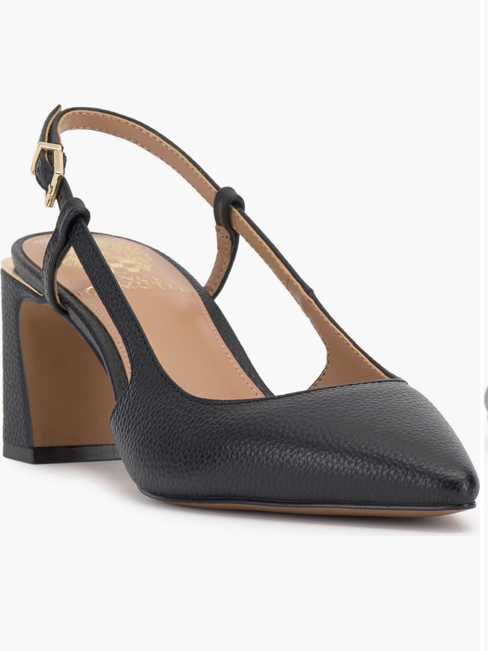 Vince Camuto Black Textured Leather Slingback Block Heels- Size 8